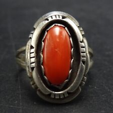 CLASSIC 1960s Vintage NAVAJO RED MEDITERRANEAN CORAL Sterling Silver RING sz 8.5 picture