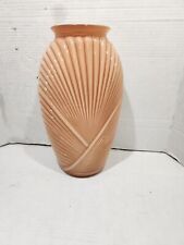 Vintage 1980s Art Deco Ribbed Pleated Glass Vase MCM Pink Peach Salmon 12 5/8 in picture
