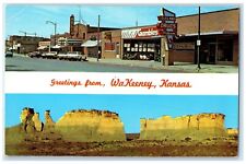 c1960 Greetings Main Street Niabarra Chalk Pyramids WaKeeney Kansas KS Postcard picture