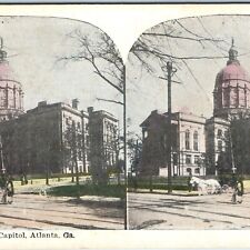 c1900s Atlanta, Georgia Stereo Card State Capitol Building Horse Carriage V12 picture