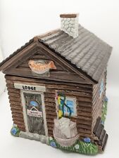 Hunting Lodge Cabin Cookie Jar , So Much Detail Ceramic Marked picture
