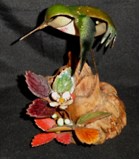 Brumm Enamel on Copper Bird Figurine ~ Hummingbird Sculpture ~ Burl Wood Base picture