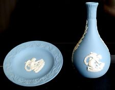 VTG WEDGEWOOD JASPERWARE Bud Vase Cherubs 5 1/4” England & Trinket Dish Plate picture