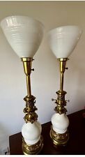 Vintage Stiffel Porcelain and Brass MCM Torchiere Pair of Lamps picture