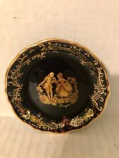VINTAGE LIMOGES PORCELAINE CASTEL FRANCE BLACK AND GOLD SMALL PLATE OR PIN TRAY picture