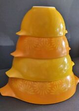 Pyrex Yellow/Orange Sunflower Daisy Cinderella Nesting Bowls ~ Set of 4 Vintage picture