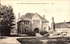 Clay Library & Soldiers Monument Front View Jaffrey New Hampshire BW Postcard picture