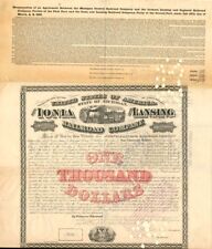 Ionia and Lansing Railroad Co. - $1,000 Bond - Railroad Bonds picture