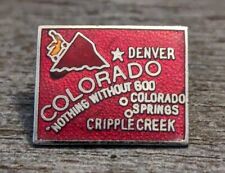 State Of Colorado Mountain List Of City Names, Red Iridescent Souvenir Lapel Pin picture
