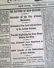 Historic CAPTURE OF NEW ORLEANS Louisiana LA Ft Jackson 1862 Civil War Newspaper picture