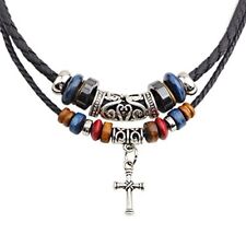 Vintage Style Double Layers Black Braided Leather Tribal Necklace with Charm ... picture