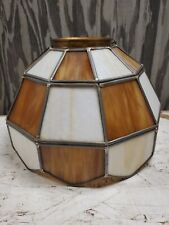 Vintage Genuine Stained Glass Lamp Shade Brown White 8