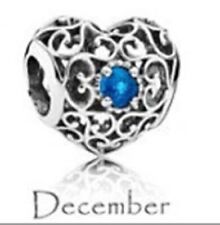 New Pandora Signature Heart Birthstone December Birthday Charm Bead w/pouch picture