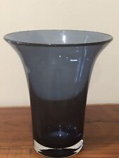 Stunning Hand Blown Art Glass Vase Smokey Blue With  Clear Base 9” Rare Find picture