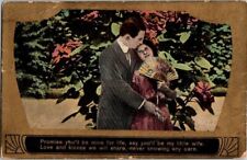 VINTAGE Postcard Romantic Lover's Say You'll Be My Little Wife 1913 Gold Trim picture
