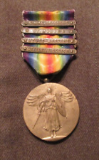 WW1 US VICTORY MEDAL, SOMME OFFENSIVE, ST. MIHIEL, MEUSE ARGONNE, DEFENSIVE SECT picture
