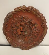 Vintage 1971 Ceramic Chalkware Round Plate 3D Cherubs Wall Decor Hand painted picture