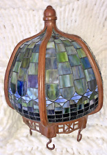 Art Nouveau Style Leaded Stained Glass Hanging Lamp/Light w/Spelter metal mounts picture