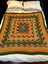 Vintage Handmade Crochet Granny Square Afghan Throw Retro 1970s 61”x65” Blanket picture