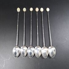 6 - 7 Inch Long Silver Iced Teaspoons Pronged Carved Stone Settings Mint Juleps picture