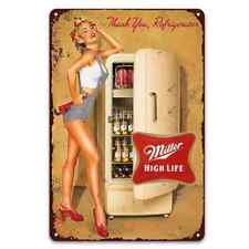 Vintage Metal Tin Sign - Miller Beer Girl Model 12 x 8 picture