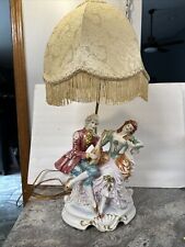 Beautiful 29” Large Capodimonte Table Lamp Italy Couple bench sitting instrument picture