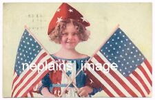 Patriotic - Girl in Red White Blue holding Two Flags - 1909 picture