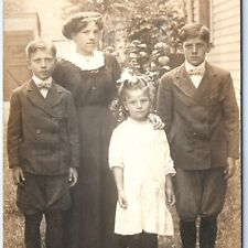 c1910s Lovely Young Lady & Children RPPC Handsome Boys Real Photo Dudley A159 picture