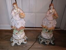 2 VINTAGE ITALIAN VICTORIAN DETAILED ARTISTRY SCULPTURED FIGURINE 1980'S LAMPS picture