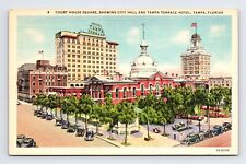 Linen Postcard Tampa FL Florida Court House Square Tampa Terrace Hotel picture