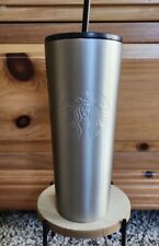 Starbucks Brushed Stainless Steel Siren Tumbler - 24 oz - Black Lid & Straw NWT picture
