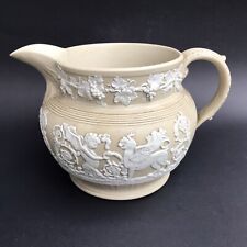 antique drabware jug 1800s grapevine angel griffin relief smear glaze Clews? picture