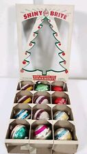 Vintage Shiny Brite Stripe Mica Clear Glass Christmas Tree Ball Ornaments 12 Box picture