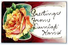 c1940's Greetings From Dunlap Kansas KS Unposted Embossed Flower Scene Postcard picture