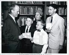 1956 Press Photo Carl Tilden Keller Essay Contest Winners Receive Bond Prizes picture