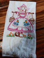 Vintage Embroidered Dutch Girl Tea Towel Excellent Condition picture
