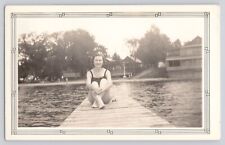 Vintage Photo Woman Bathing Beauty In Swimsuit At Lake Original c1940s picture