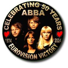 ABBA - CELEBRATE 50 YEARS OF EUROVISION VICTORY-LARGE 55MM BADGE picture