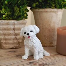 Maltese Puppy Dog Collectible Figurine Statue Hand Painted White 4.5 in picture