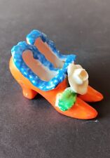 Vintage 1930s Miniature Ceramic  Pair Of Shoes Made in Japan Orange Flower picture
