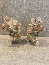 S-Vintage Ucagco Porcelain Figurines Bud Vases Boy/Girl Birdhouse Dove Roses 5” picture