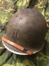 WW2 M1 Steel Pot Helmet Liner Chinstrap Leather picture