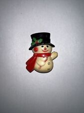 Hallmark PIN Christmas Vintage SNOWMAN GIRL with CANE 1977 Holiday Brooch Signed picture