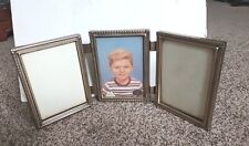 Vintage Ornate Tri-fold Gold Tone Metal/Glass Picture 5x7 Frames 1960s  picture