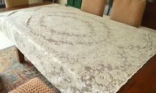VINTAGE QUAKER LACE TABLECLOTH IVORY 70X86 INCHES FLORAL DESIGN picture
