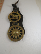 ANTIQUE FOUND IN ENGLAND HORSE BRASS MARTINGALE STRAP 2 HORSE BRASSES 10