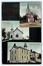 1910 Greetings From Dows Iowa IA Churches Ans School Multiview Antique Postcard picture