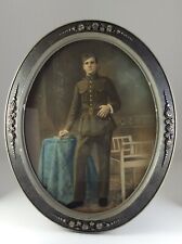 WWII Soldier Vintage Hand Painted Oval Frame Pastel Medium U186 picture