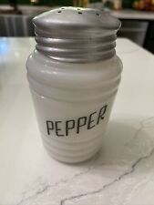VTG Hazel Atlas Milk Glass Beehive Range Pepper Shaker Black lettering picture