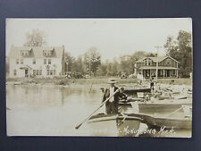 Inn River Front Munoscong Michigan MI Real Photo Postcard RPPC c1930s Cars Boats picture